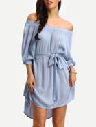 Romwe Off-the-shoulder Self-tie High Low Dress
