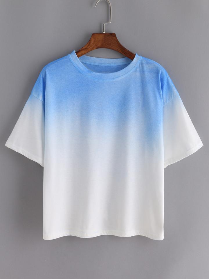 Romwe Ombre Loose Blue T-shirt