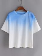 Romwe Ombre Loose Blue T-shirt