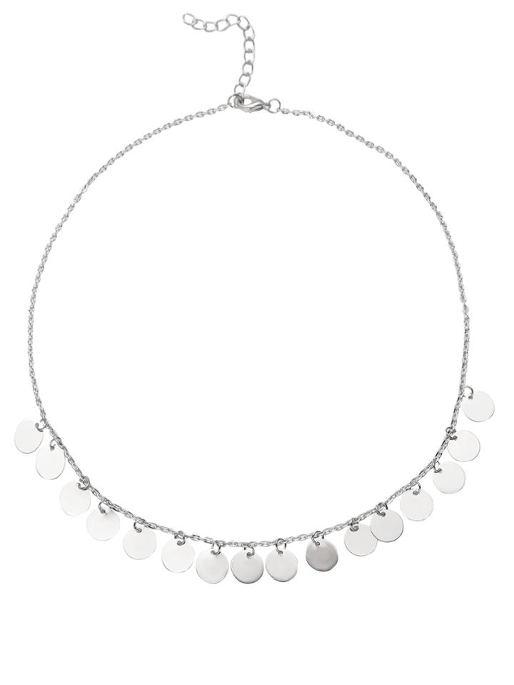 Romwe Silver Coin Fringe Delicate Chain Necklace
