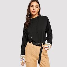 Romwe Chain Print Cuff & Hoodie Sweatshirt