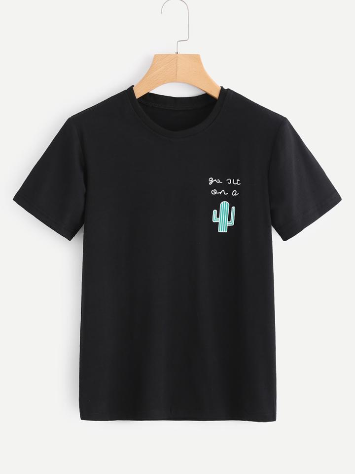 Romwe Catcus Print Tee