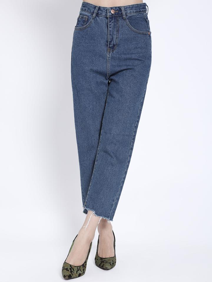 Romwe High Waist Frayed Vintage Denim Pant