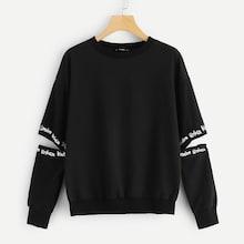 Romwe Letter Print Open Elbow Sweatshirt