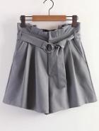 Romwe Tie Waist Shorts With Ring Detail