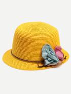 Romwe Yellow Collapsible Flower Straw Bucket Hat