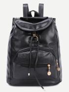 Romwe Black Faux Leather Draw String Backpack