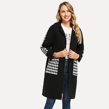 Romwe Single Breasted Houndstooth Tweed Print Coat