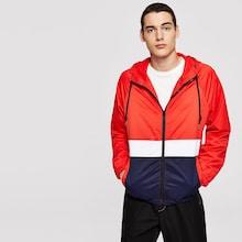 Romwe Guys Zip Up Color Block Hooded Coat