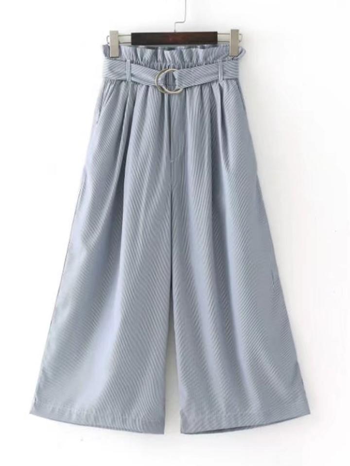 Romwe Tie Waist Wide Leg Pants With Ring Detail