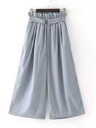 Romwe Tie Waist Wide Leg Pants With Ring Detail