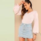 Romwe Lace Trim Balloon Sleeve Ribbed Tee