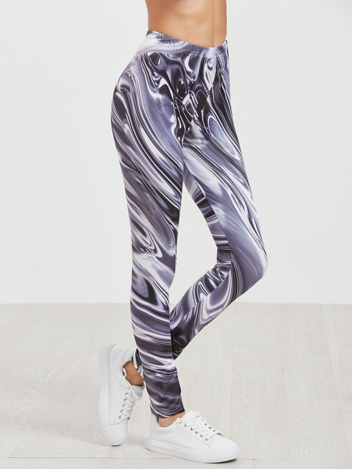 Romwe Printed High Waist Stretch Leggings