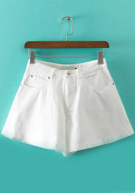 Romwe With Pockets Denim White Shorts