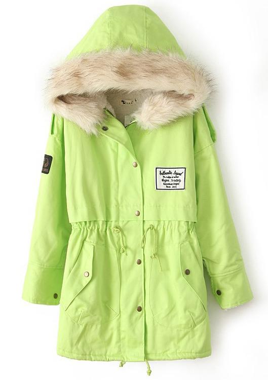 Romwe Zipper Embellished Fleece Inside Military Green Coat