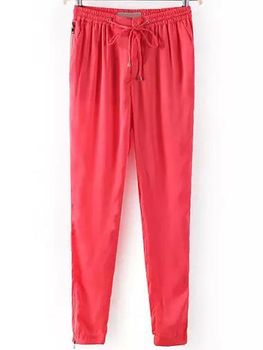 Romwe Draw Cord Waist Beam Port Red Pant
