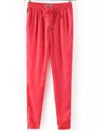 Romwe Draw Cord Waist Beam Port Red Pant