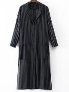 Romwe Black Buttons Front Vertical Stripe Chiffon Blazer