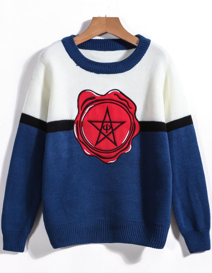 Romwe Round Neck Print Loose Sweater