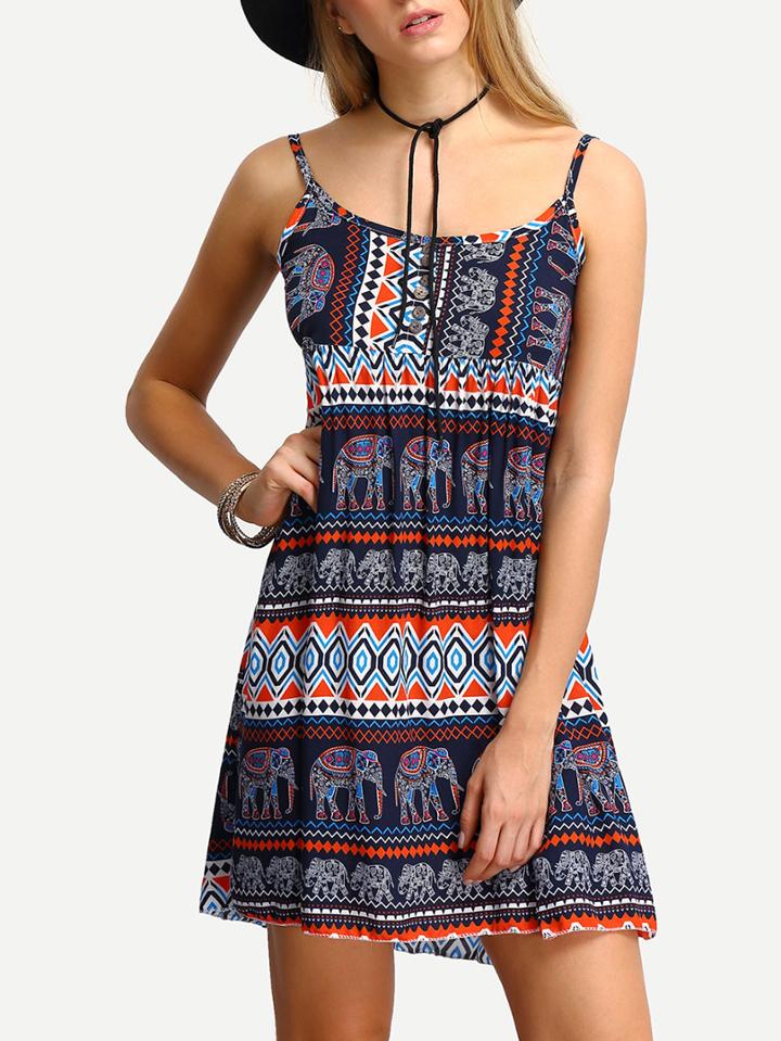 Romwe Spaghetti Strap Tribal Print Dress