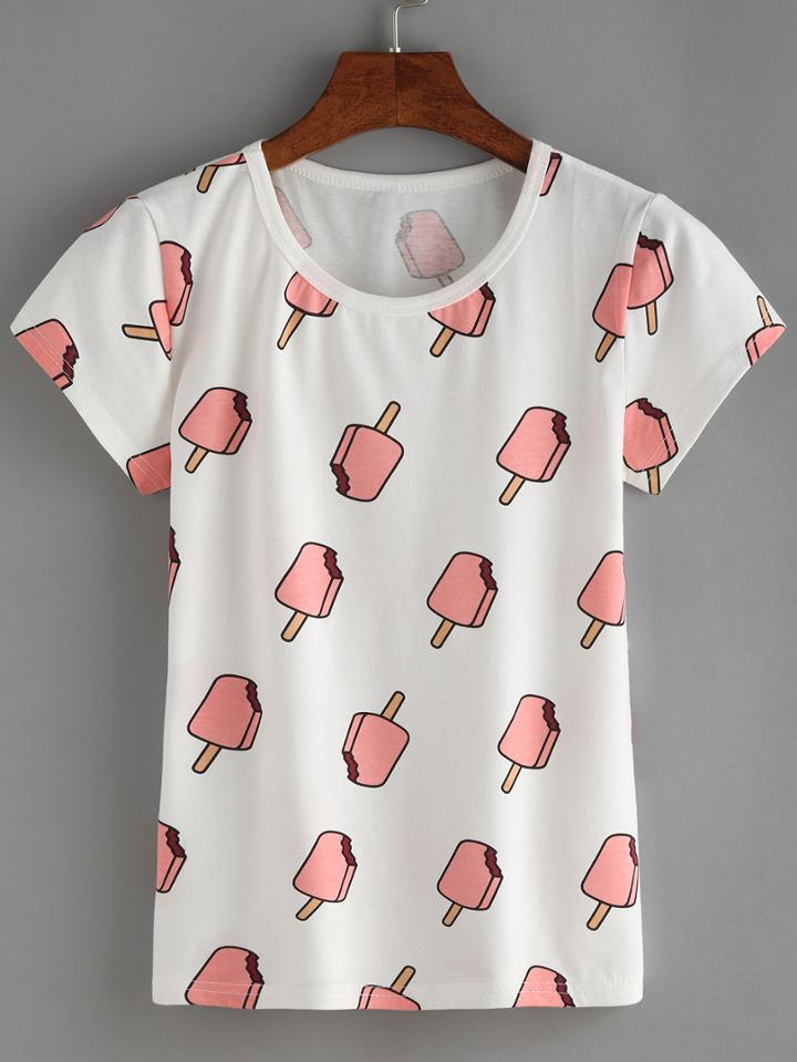 Romwe Allover Popsicle Print T-shirt