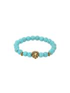 Romwe Turquoise With Gold Lionhead Polished Bracelet