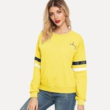 Romwe Striped Sleeve Letter Print Pullover