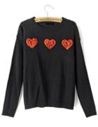 Romwe Black Sweater With Red Lace Heart