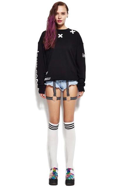 Romwe Inxx Cross Letter Print Black Sweatshirt