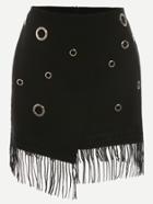 Romwe Black Tassel Trimmed Eyelet Wrap Skirt