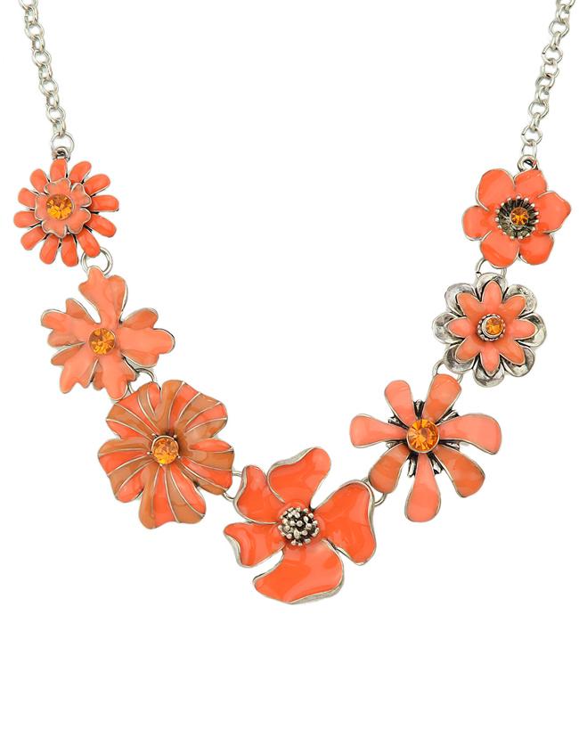 Romwe Bohemian Style Orange Enamel Shourouk Flower Necklace
