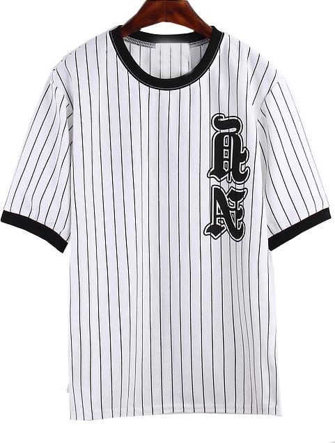 Romwe Vertical Striped Star Print T-shirt