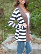 Romwe Long Sleeve Striped Color-block Coat