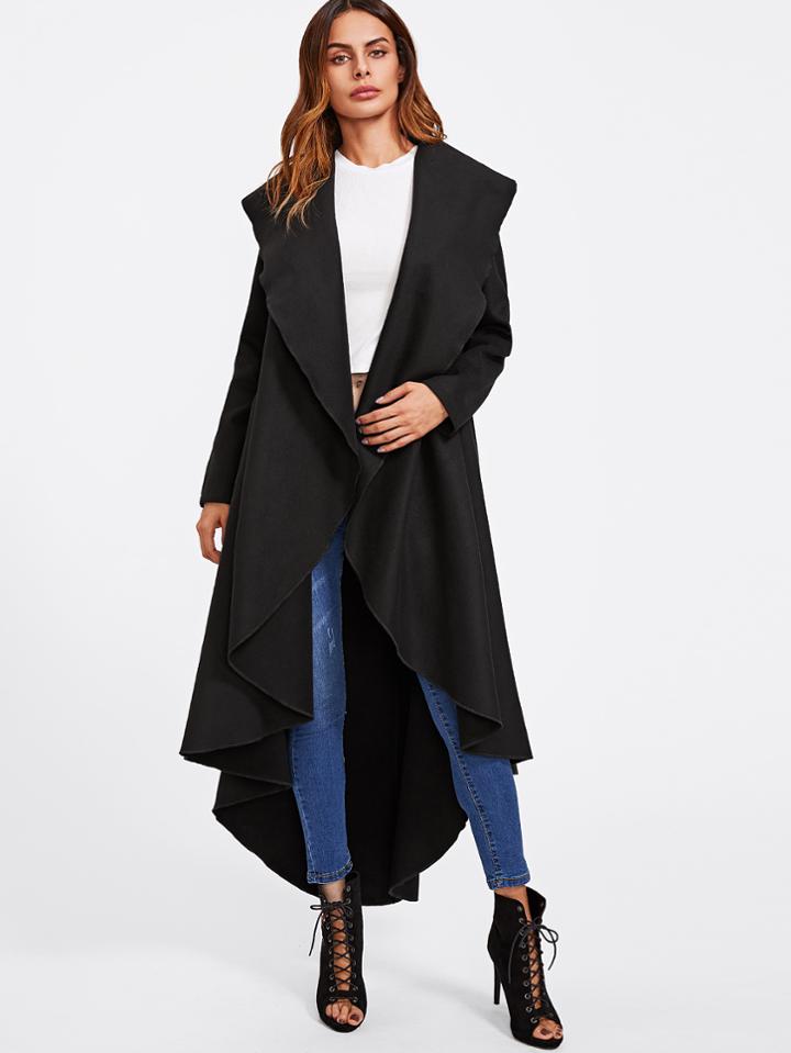 Romwe Exaggerate Collar Curved High Low Coat