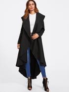 Romwe Exaggerate Collar Curved High Low Coat