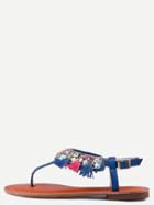 Romwe Navy T Strap Fringe Flat Flip Sandals