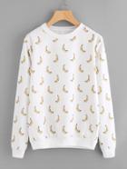 Romwe Banana Print Ribbed Trim Sweatshirt