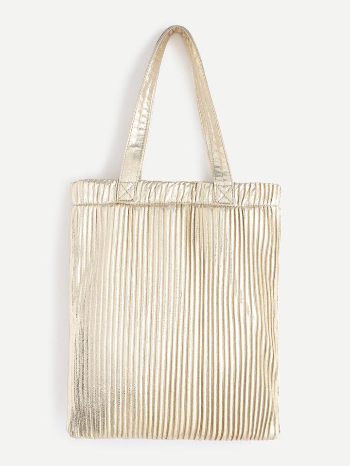 Romwe Gold Striped Pu Tote Bag