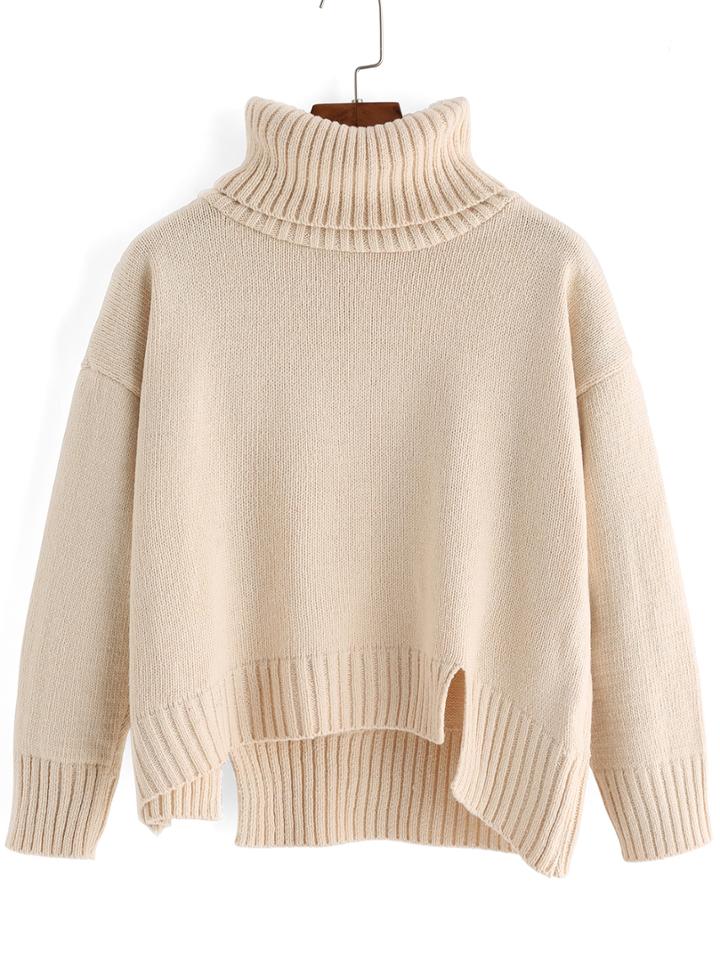 Romwe Turtleneck Split High Low Sweater