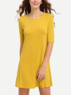 Romwe Yellow Half Sleeve Hollow Back Dress