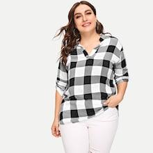 Romwe Plus Plaid Dip Hem Blouse