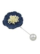 Romwe Navyblue Flannel Flower Ball Brooch