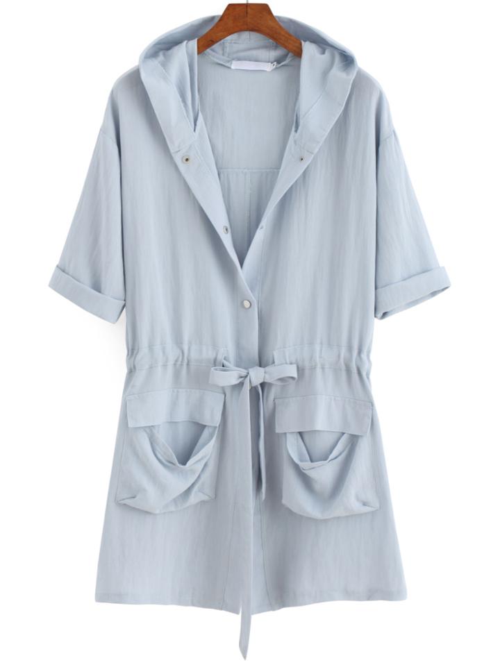 Romwe Hooded Half Sleeve With Pockets Coat