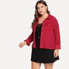 Romwe Plus Roll Up Sleeve Solid Button Front Jacket