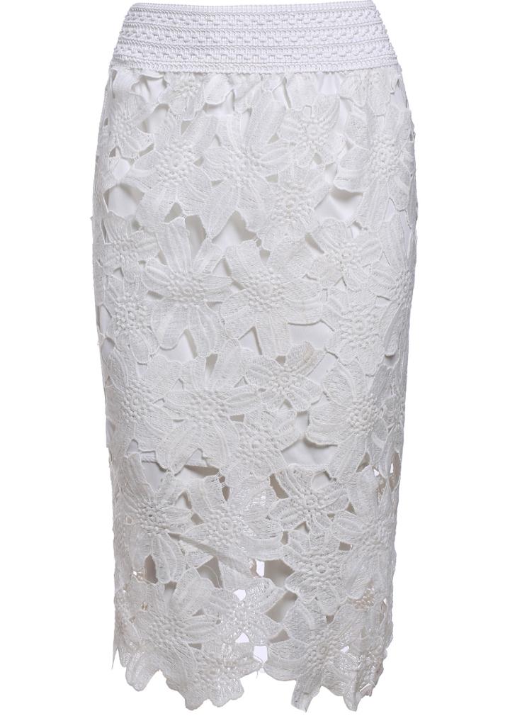 Romwe Floral Crochet Hollow Lace White Skirt