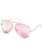 Romwe Gold Metal Frame Pink Lens Aviator Sunglasses