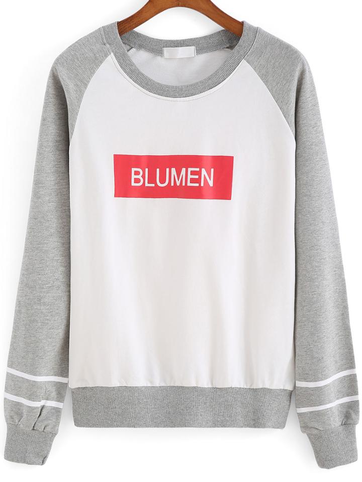 Romwe Colour-block Blumen Print Loose Sweatshirt