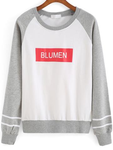 Romwe Colour-block Blumen Print Loose Sweatshirt
