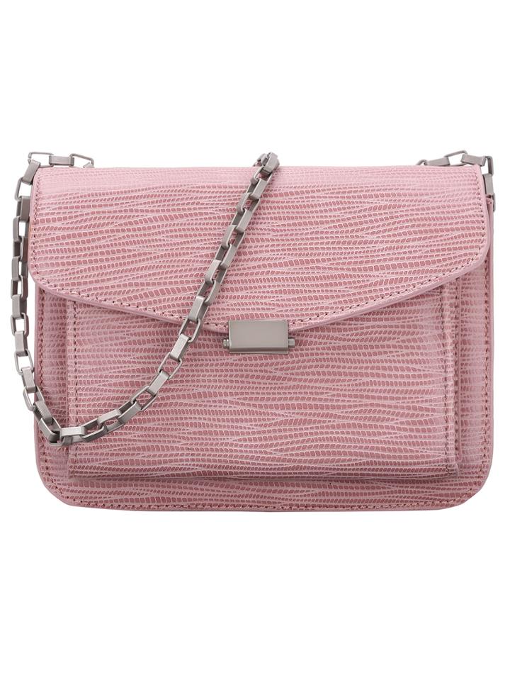 Romwe Pink Lizard Embossed Chain Flap Bag