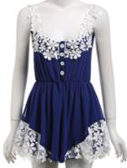 Romwe Crochet Inset Buttoned Front Romper